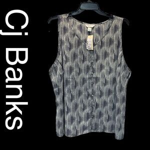 NWT Cj Banks womans 3x Sleeveless Navy/white button down top